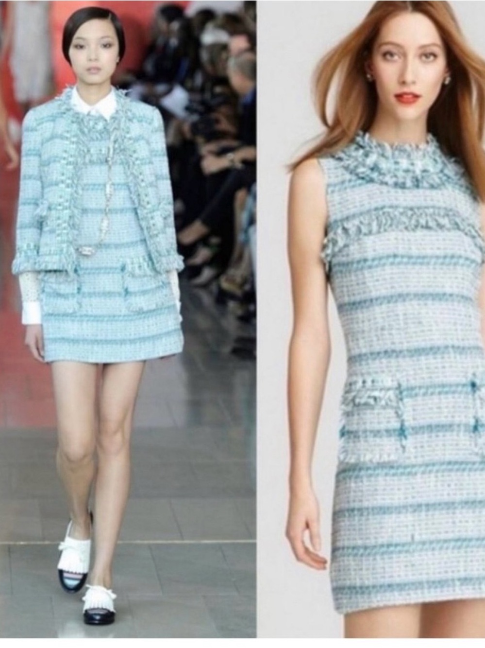 Tory Burch Tweed Fringe Shift Dress Turquoise White Size 0 sleeveless